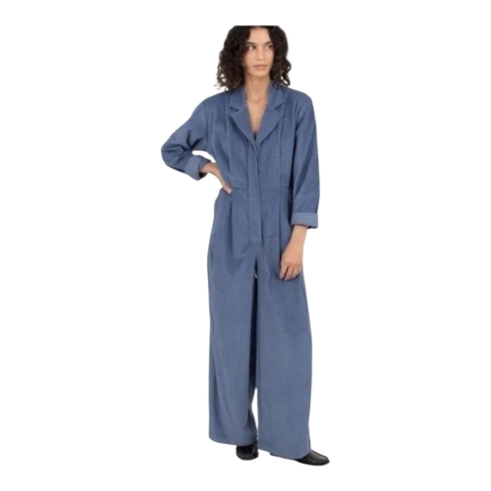 Ilana Kohn Dark Blue And Light Blue Long-Sleeve Wide-Leg Corduroy Jumpsuits